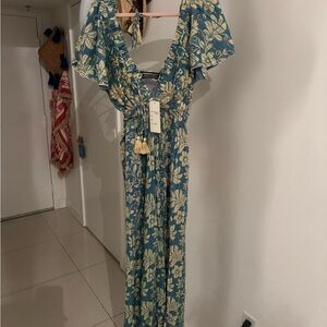 Floral Blue and Cream Jumpsuit